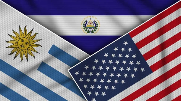 Σαλβαδόρ Ηνωμένες Πολιτείες Της Αμερικής Uruguay Flags Together Ύφασμα Εικονογράφηση — Φωτογραφία Αρχείου