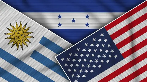 Honduras Estados Unidos América Uruguay Banderas Juntos Textura Tela Efecto — Foto de Stock