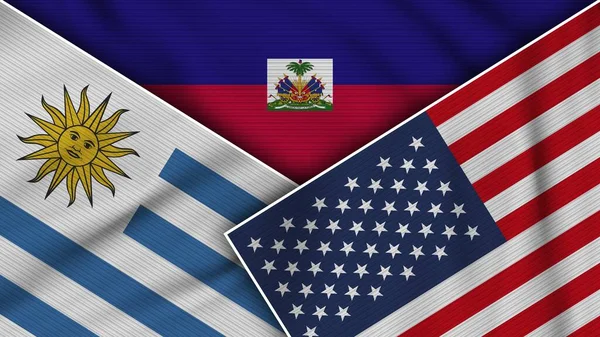 Haïti Verenigde Staten Uruguay Vlaggen Samen Textuur Effect Illustratie — Stockfoto