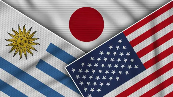 Japan Verenigde Staten Uruguay Vlaggen Samen Textuur Effect Illustratie — Stockfoto