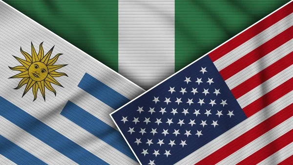 Νιγηρία Ηνωμένες Πολιτείες Της Αμερικής Ουρουγουάη Σημαίες Μαζί Υφάσματος Εικονογράφηση — Φωτογραφία Αρχείου