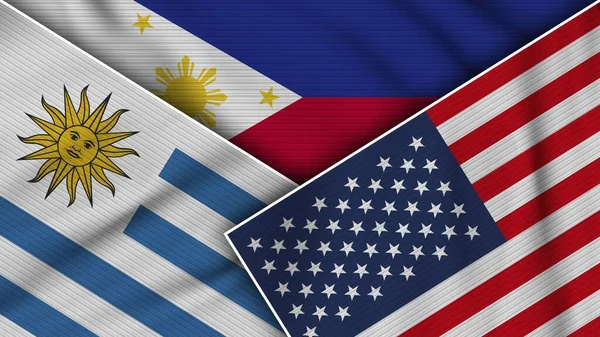 Filippijnen Verenigde Staten Uruguay Vlaggen Samen Textuur Effect Illustratie — Stockfoto