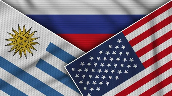 Rusland Verenigde Staten Uruguay Vlaggen Samen Textuur Effect Illustratie — Stockfoto