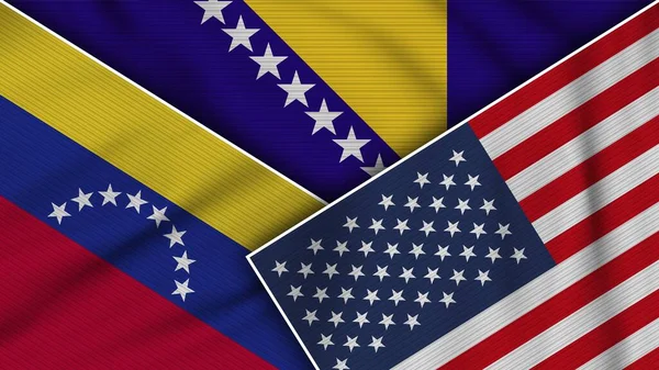 Босния Герцеговина Соединенные Штаты Америки Венесуэла Флаги Вместе Текстурный Эффект — стоковое фото