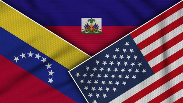 Гаїті Сша Венесуела Flags Together Fabric Texture Effect Illustration — стокове фото