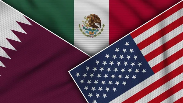 Mexiko Spojené Státy Americké Katar Flags Together Fabric Texture Effect — Stock fotografie