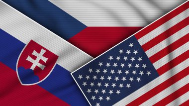 Çek Cumhuriyeti Amerika Birleşik Devletleri Slovakya Bayrakları Kumaş Doku İllüstrasyonunu Birleştirdi