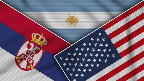 Αργεντινή Ηνωμένες Πολιτείες Της Αμερικής Σερβία Σηματοδοτεί Μαζί Υφασμάτινη Υφή — Φωτογραφία Αρχείου