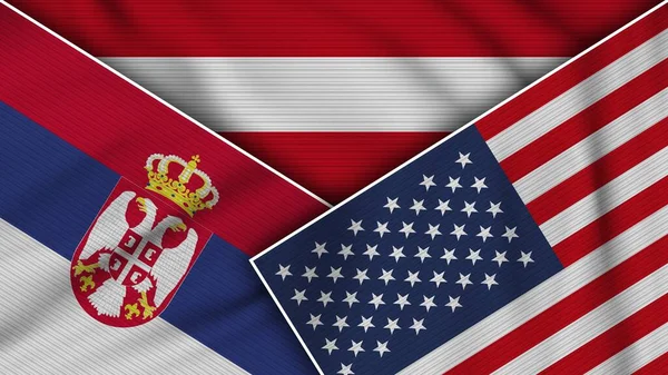 Австрія Сполучені Штати Америки Сербія Flags Together Fabric Texture Effect — стокове фото