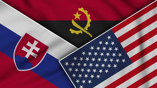 Angola Spojené Státy Americké Slovakia Flags Together Fabric Texture Effect — Stock fotografie