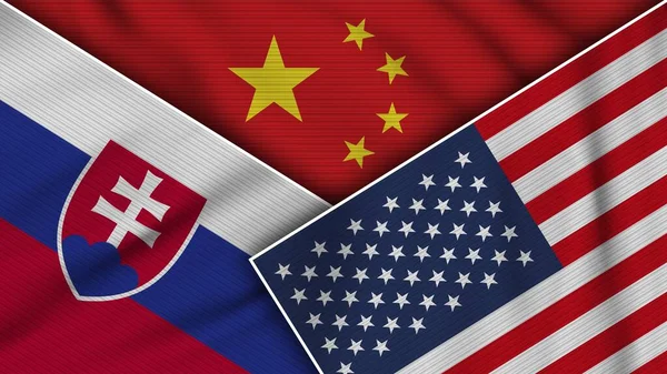 China United States of America Slovakia Flags Together Fabric Texture Effect Illustration