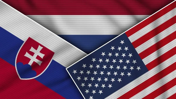 Nizozemsko Spojené Státy Americké Slovakia Flags Together Fabric Texture Effect — Stock fotografie