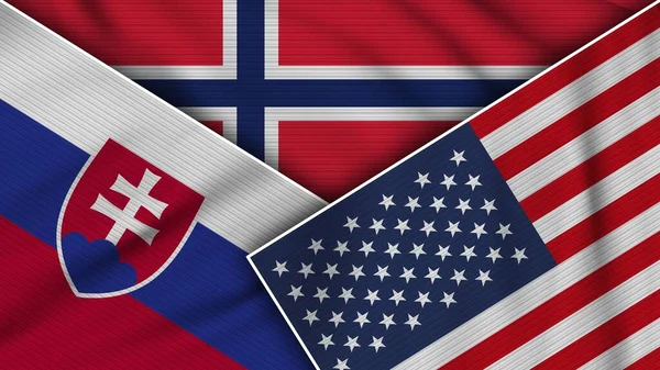 Norsko Spojené Státy Americké Slovakia Flags Together Fabric Texture Effect — Stock fotografie