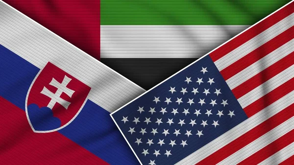 Förenade Arabemiraten Amerikas Förenta Stater Slovakien Flaggor Tillsammans Tyg Textur — Stockfoto