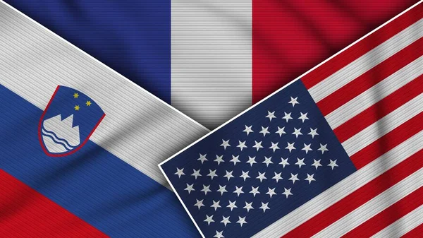 Francia Estados Unidos América Eslovenia Banderas Juntas Textura Efecto Ilustración — Foto de Stock