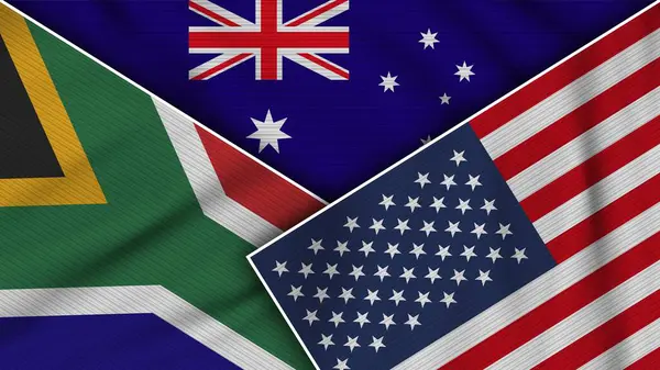 Australia Stati Uniti America Sudafrica Bandiere Insieme Tessuto Texture Effect — Foto Stock