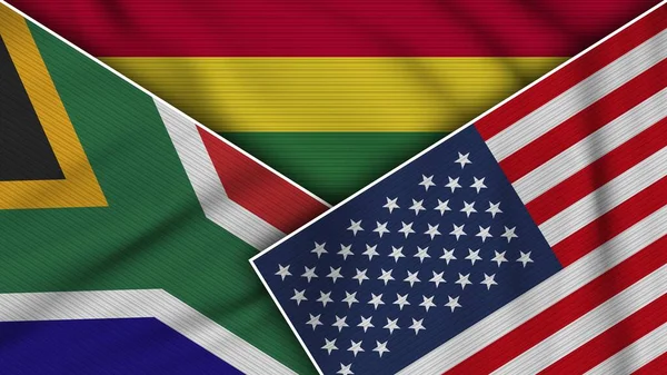 Bolivia Estados Unidos América Sudáfrica Banderas Juntas Textura Tela Efecto — Foto de Stock