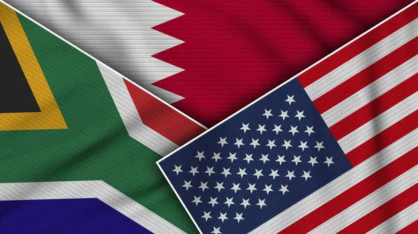 Bahrain United States of America South Africa Flags Together Fabric Texture Effect Illustration