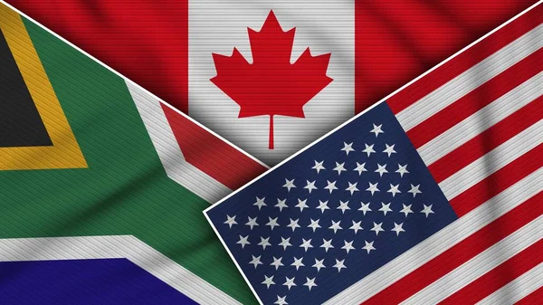 Canada Stati Uniti America Sudafrica Bandiere Insieme Tessuto Texture Effect — Foto Stock
