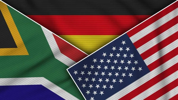 Germania Stati Uniti America Sudafrica Bandiere Insieme Tessuto Texture Effect — Foto Stock