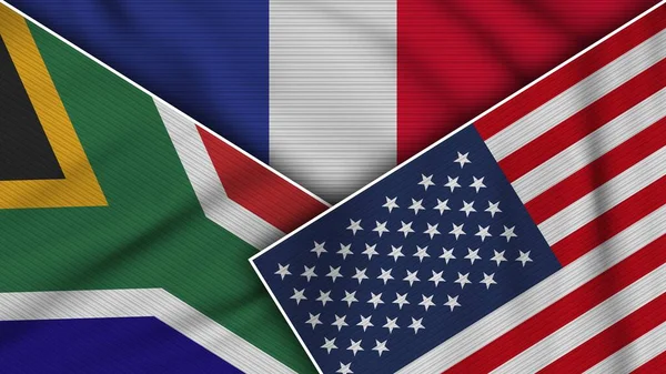 Francia Stati Uniti America Sudafrica Bandiere Insieme Tessuto Texture Effect — Foto Stock