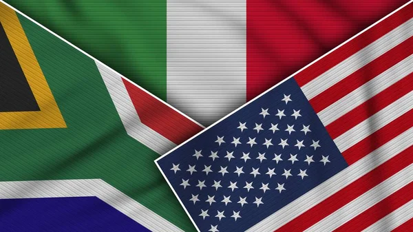 Italia Stati Uniti America Sudafrica Bandiere Insieme Tessuto Texture Effect — Foto Stock