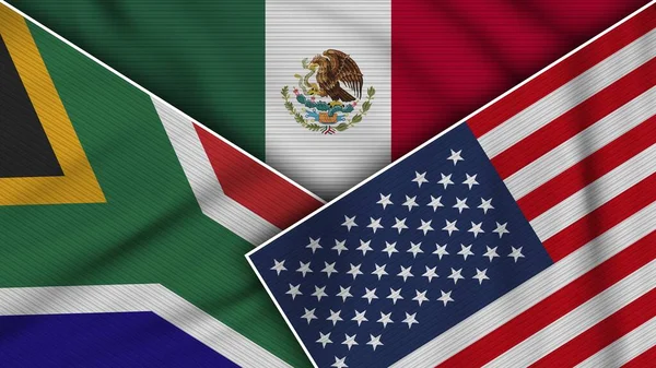 Mexiko Spojené Státy Americké South Africa Flags Together Fabric Texture — Stock fotografie