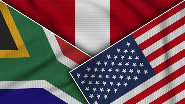 Peru Usa Sydafrika Flaggor Tillsammans Tyg Textur Effekt Illustration — Stockfoto