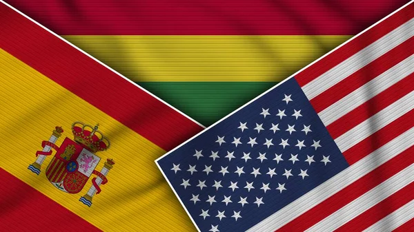 볼리비아 스페인 스페인 Flags Together Fabric Texture Effect Illustration — 스톡 사진