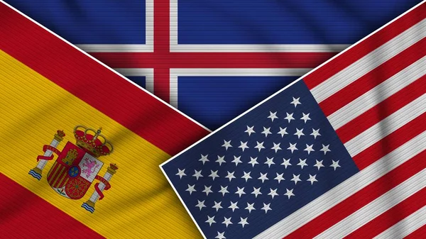 아이슬란드 스페인 스페인 Flags Together Fabric Texture Effect Illustration — 스톡 사진
