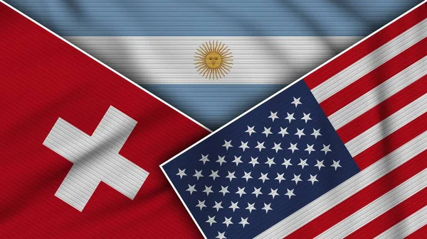 Αργεντινή Ηνωμένες Πολιτείες Της Αμερικής Ελβετία Σημαίες Μαζί Υφάσματος Εικονογράφηση — Φωτογραφία Αρχείου