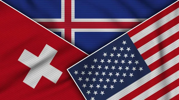 Island Spojené Státy Americké Switzerland Flags Together Fabric Texture Effect — Stock fotografie