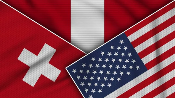 Peru Spojené Státy Americké Switzerland Flags Together Fabric Texture Effect — Stock fotografie