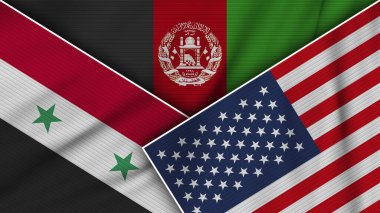 Afganistan Amerika Birleşik Devletleri Suriye Bayrakları Kumaş Doku Etkisi İllüstrasyonu