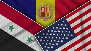 Andorra Amerika Birleşik Devletleri Suriye Bayrakları Kumaş Doku Etkisi İllüstrasyonuComment