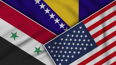 Bosna-Hersek Amerika Birleşik Devletleri Suriye Bayrakları Kumaş Dokusu İllüstrasyonunu Birleştirdi