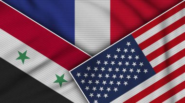 Fransa Birleşik Devletleri Suriye Bayrakları Kumaş Doku Etkisi İllüstrasyonu