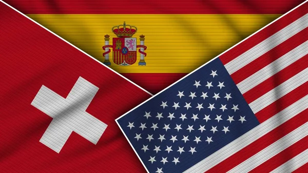 Испания Соединенные Штаты Америки Швейцария Флаги Вместе Текстурные Эффекты Иллюстрация — стоковое фото