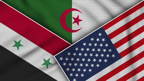 Algeria United States America Syria Flags Together Fabric Texture Effect — Stock Photo, Image