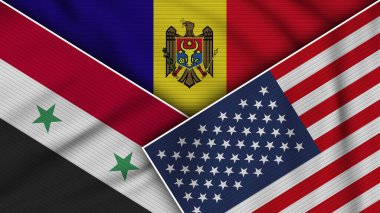 Moldova Amerika Birleşik Devletleri Suriye Bayrakları Kumaş Dokusu İllüstrasyonunu Birleştirdi