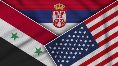 Sırbistan Birleşik Devletleri Suriye Bayraklarını Birleştirdi Kumaş Dokusu İllüstrasyonu Etkisi
