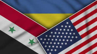 Ukrayna Amerika Birleşik Devletleri Suriye Bayrakları Kumaş Doku İllüstrasyonunu Birleştirdi