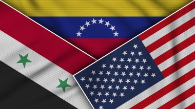Venezuela Amerika Birleşik Devletleri Suriye Bayrakları Kumaş Doku İllüstrasyonunu Birleştirdi