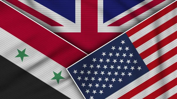 Spojené Království Spojené Státy Americké Syria Flags Together Fabric Texture — Stock fotografie