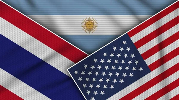 Αργεντινή Ηνωμένες Πολιτείες Της Αμερικής Ταϊλάνδη Σημαίες Μαζί Υφάσματος Εικονογράφηση — Φωτογραφία Αρχείου