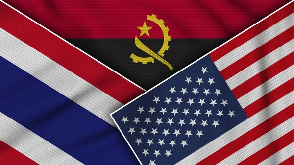 Angola United States America Thailand Flags Together Fabric Texture Effect — Stock Photo, Image