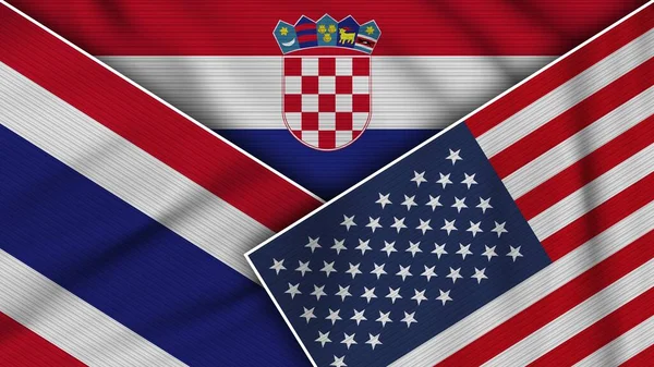 Croatia United States America Thailand Flags Together Fabric Texture Effect — стокове фото