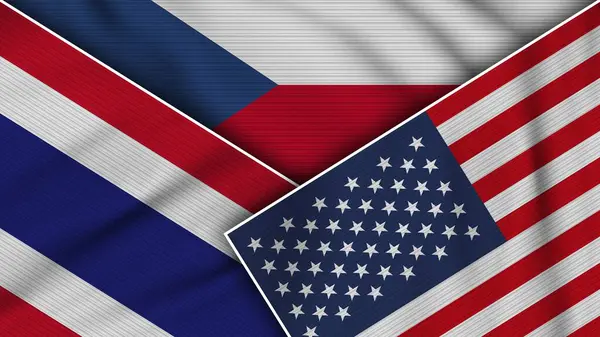 Czechy Stany Zjednoczone Ameryki Tajlandia Flagi Razem Efekt Tekstury Tkaniny — Zdjęcie stockowe