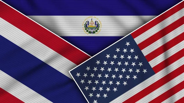 Salvador Estados Unidos América Tailandia Banderas Juntos Textura Tela Efecto — Foto de Stock