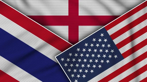 England Spojené Státy Americké Thailand Flags Together Fabric Texture Effect — Stock fotografie